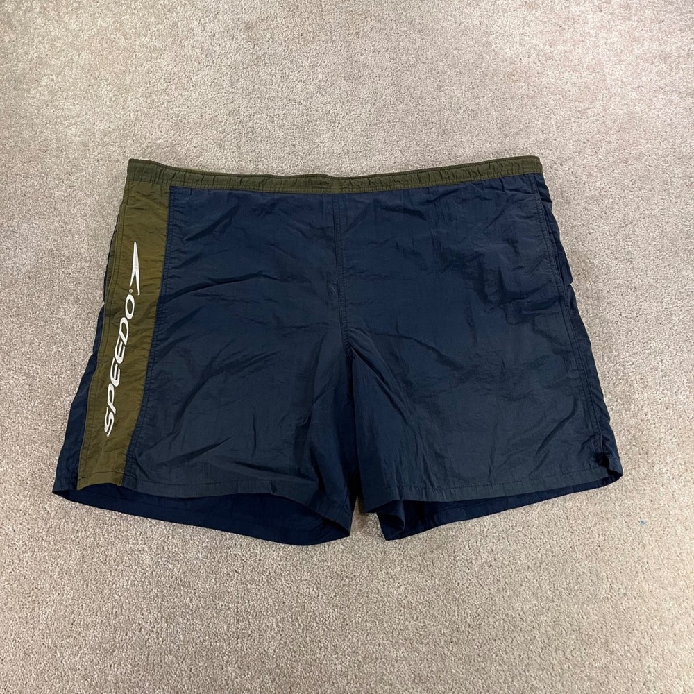Speedo Swim Trunks Mens Large Navy Blue Mesh Lined Colorblock Logo
